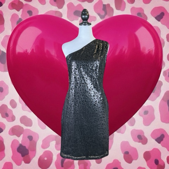 Miss Sixty Dresses & Skirts - Miss Sixty M60 NWOT Y2K Black Sequin Leopard One Shoulder Cocktail Mini Dress 10